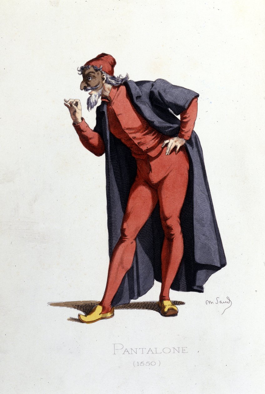 Kostyme og teaterkarakter: Pantalone (en fr. Pantalone, lege) henter fra "" Masques et bouffons"" (italiensk komedie: Commedia dell