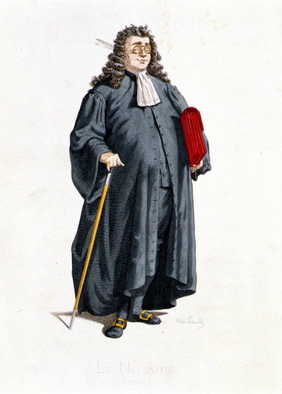 Le Notaire i ""Masques et bouffons"" (italiensk komedie), tekst og tegninger av Maurice Sand, etsninger av A. Manceau, forord av Georges Sand, Paris, Michel Lévy Frères av Maurice Sand