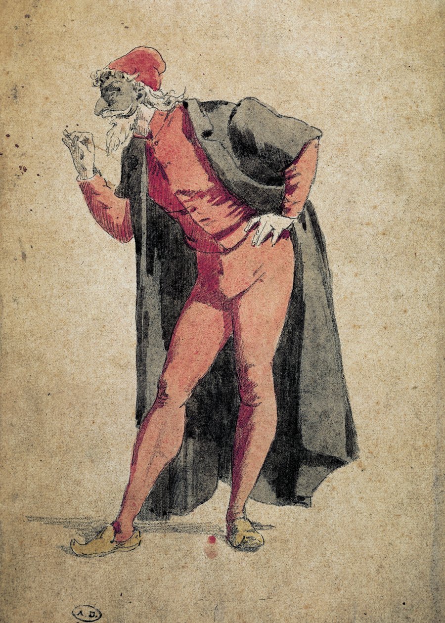 Pantalone, Commedia dell'arte-karakter, tegning av Maurice Sand (1823-1889) av Maurice Sand
