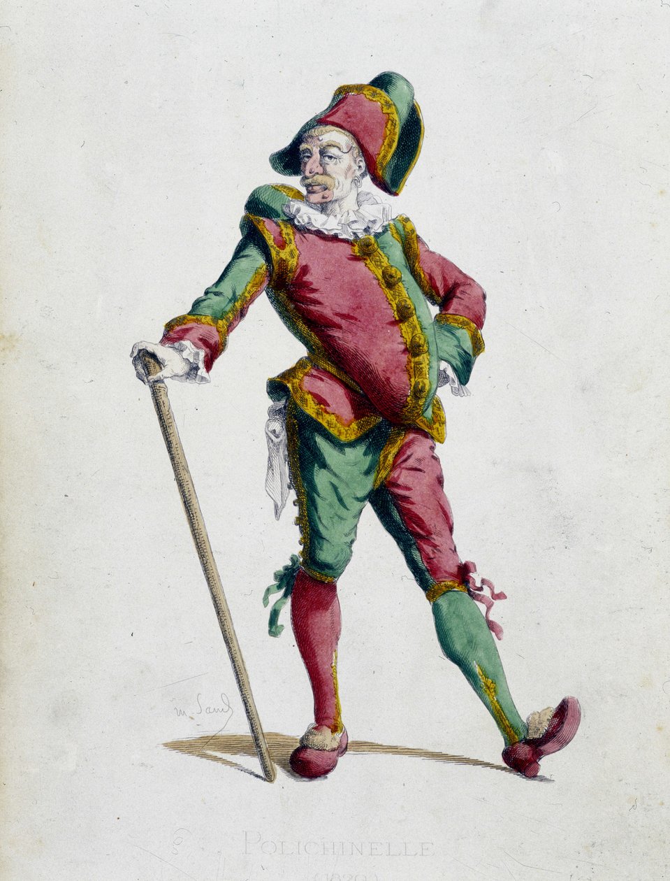 Polichinelle - i ""Masques et bouffons"" (italiensk komedie), tekst og tegninger av Maurice Sand, etsninger av A. Manceau, forord av Georges Sand, Paris, Michel Levy Freres av Maurice Sand