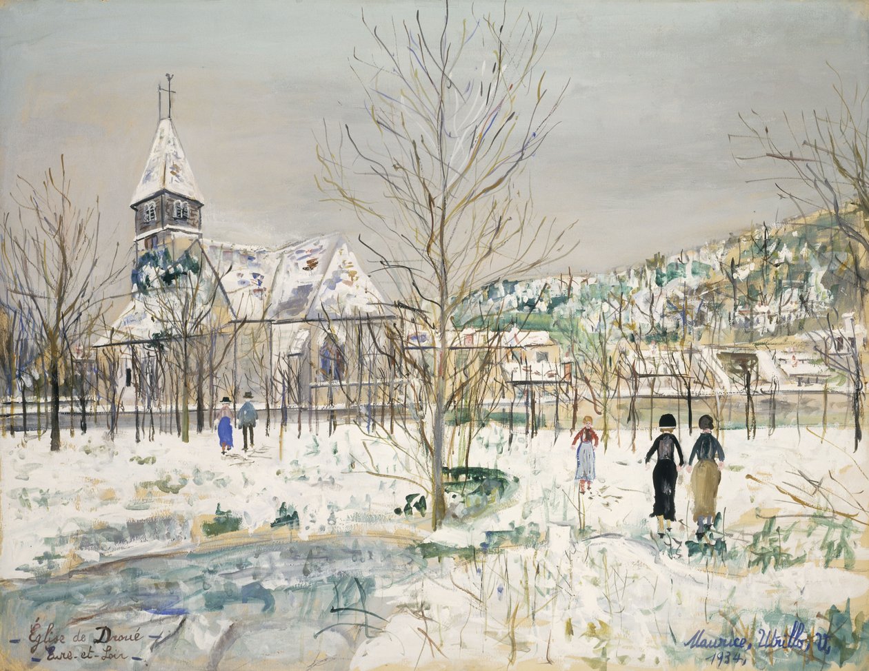 Droue-kirken, Eure-et-Loir av Maurice Utrillo