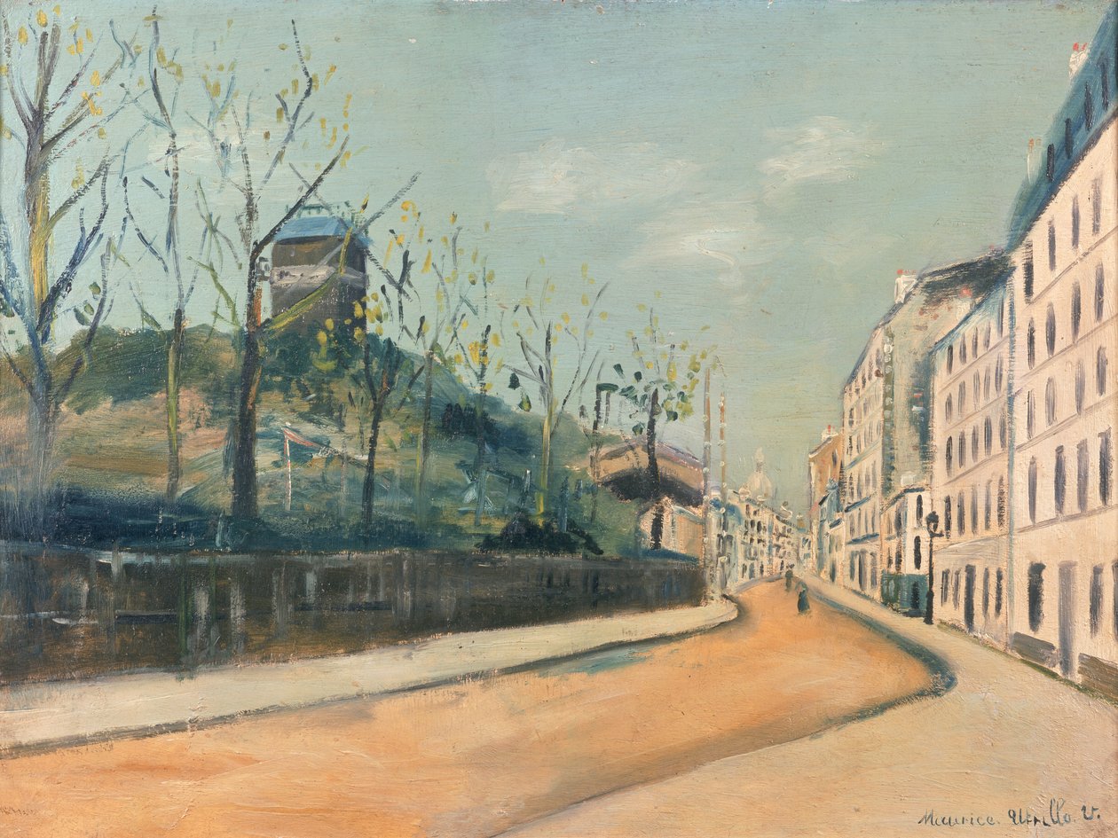 Rue Lepic, Montmartre, med Moulin de la Galette og Sacré-Cœur av Maurice Utrillo