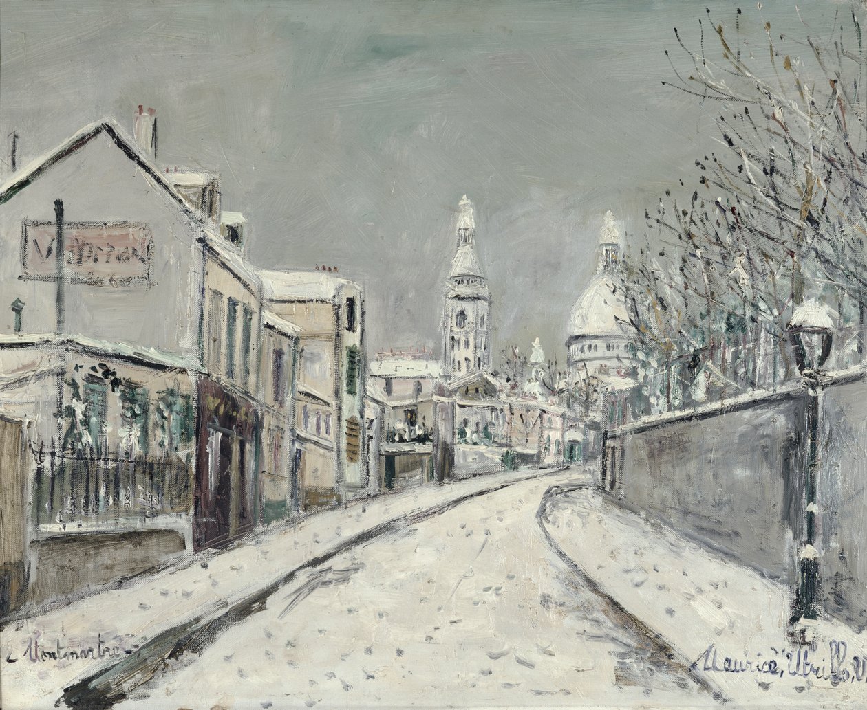 Rue de L#39;Abreuvoir, Montmartre, under snø av Maurice Utrillo
