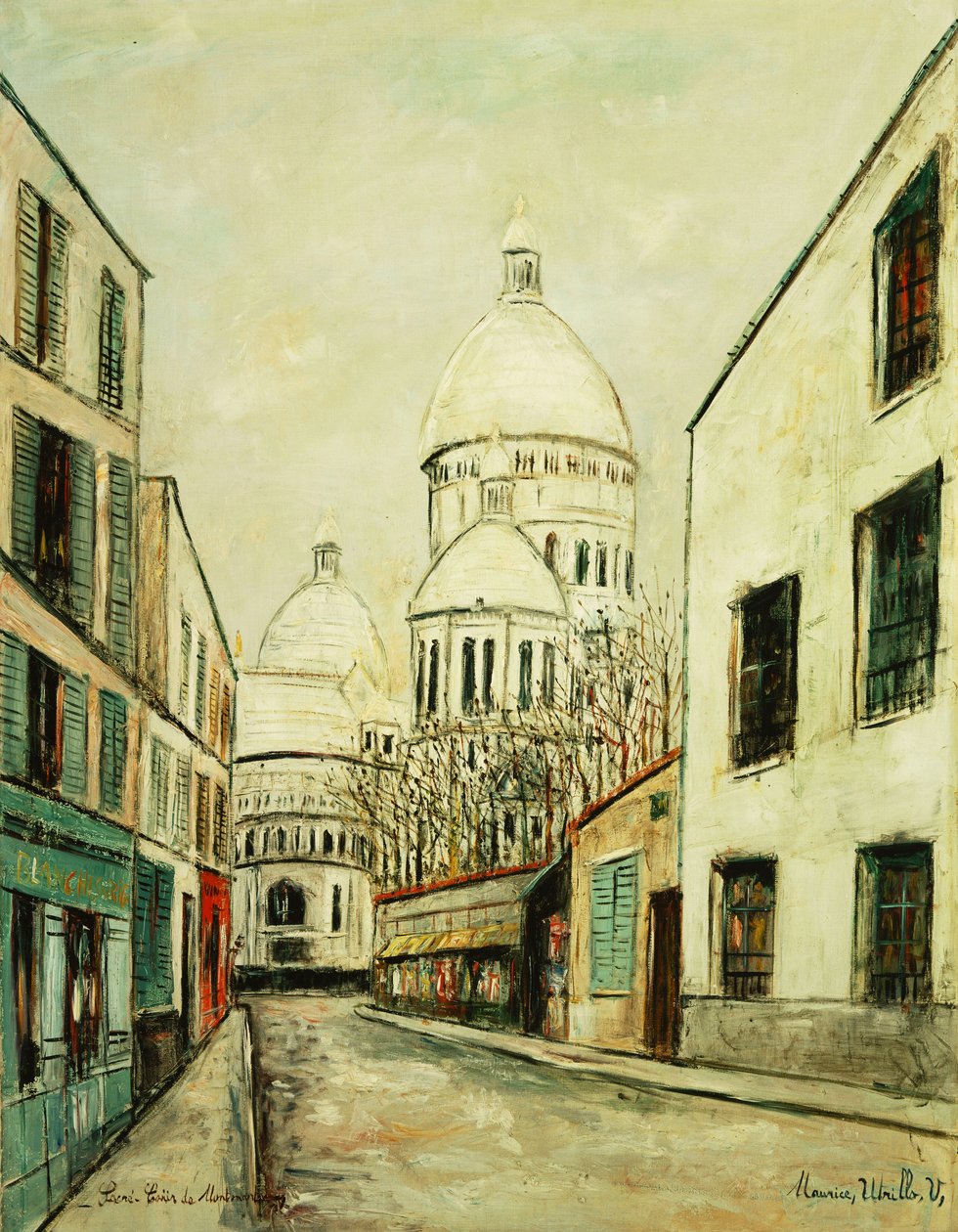 Sacre-Coeur de Montmartre (Rue du Chevalier de la Barre i Montmartre), ca. 1935 (olje på lerret) av Maurice Utrillo