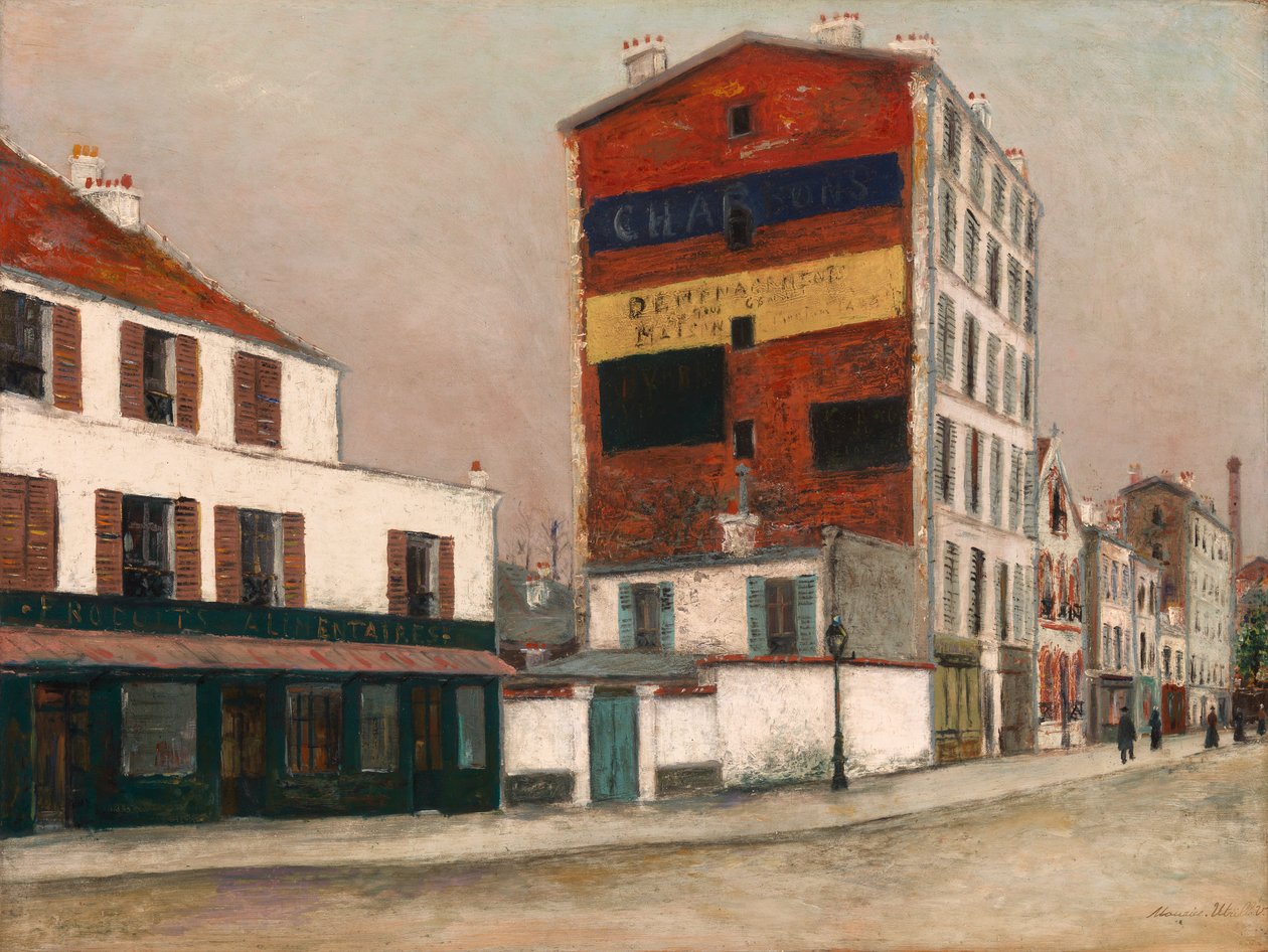 Den røde muren, Boulevard de la Chapelle, ca. 1910 (olje på panel) av Maurice Utrillo