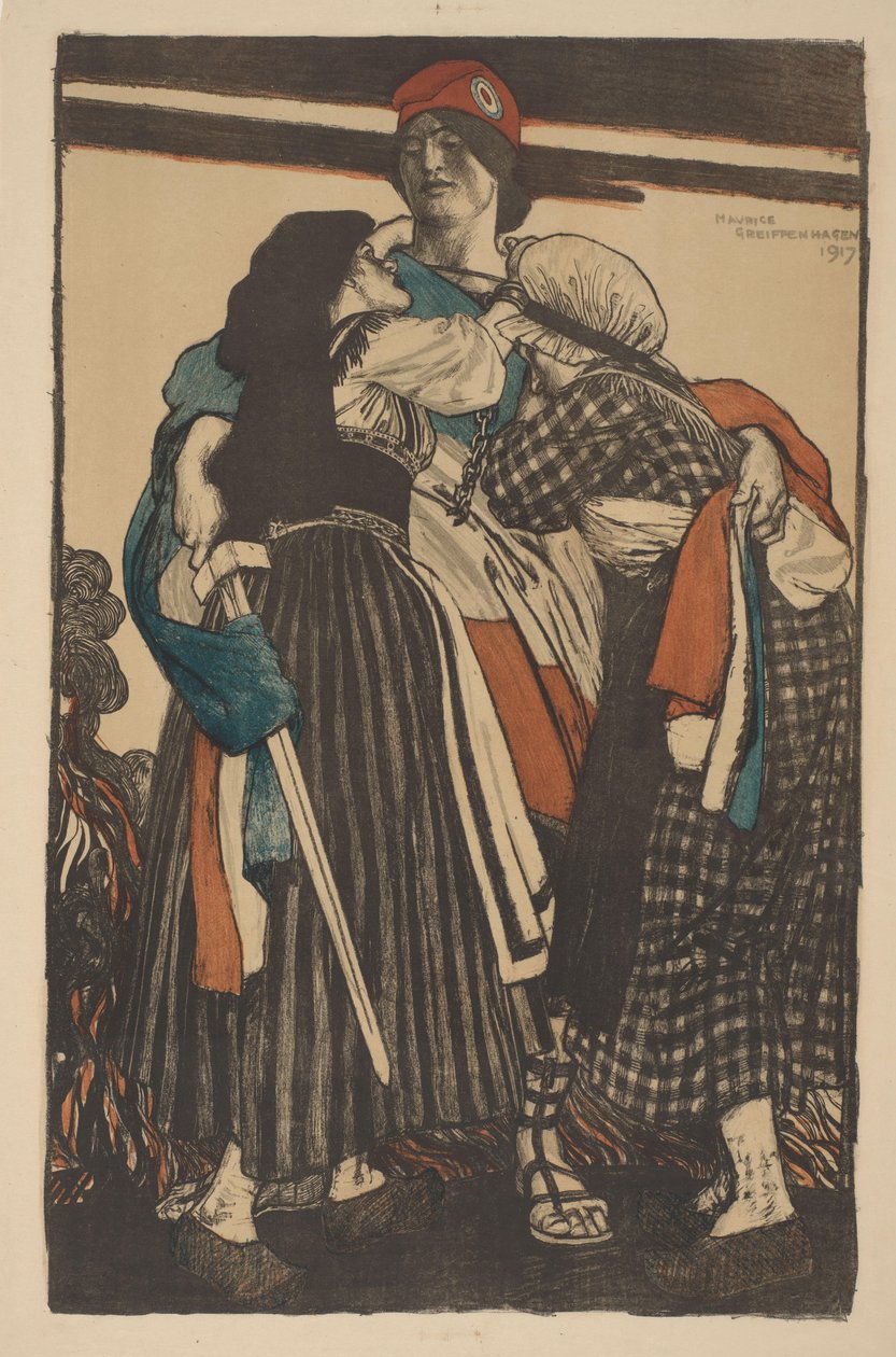 Woman with Sword Embraces Two Children Restaurering av Alsace-Lorraine til Frankrike (original tittel) Great War: Britain's Efforts and Ideals (serietittel) The Great War: Britain's Efforts and Ideals (original serietittel) av Maurice William Greiffenhagen