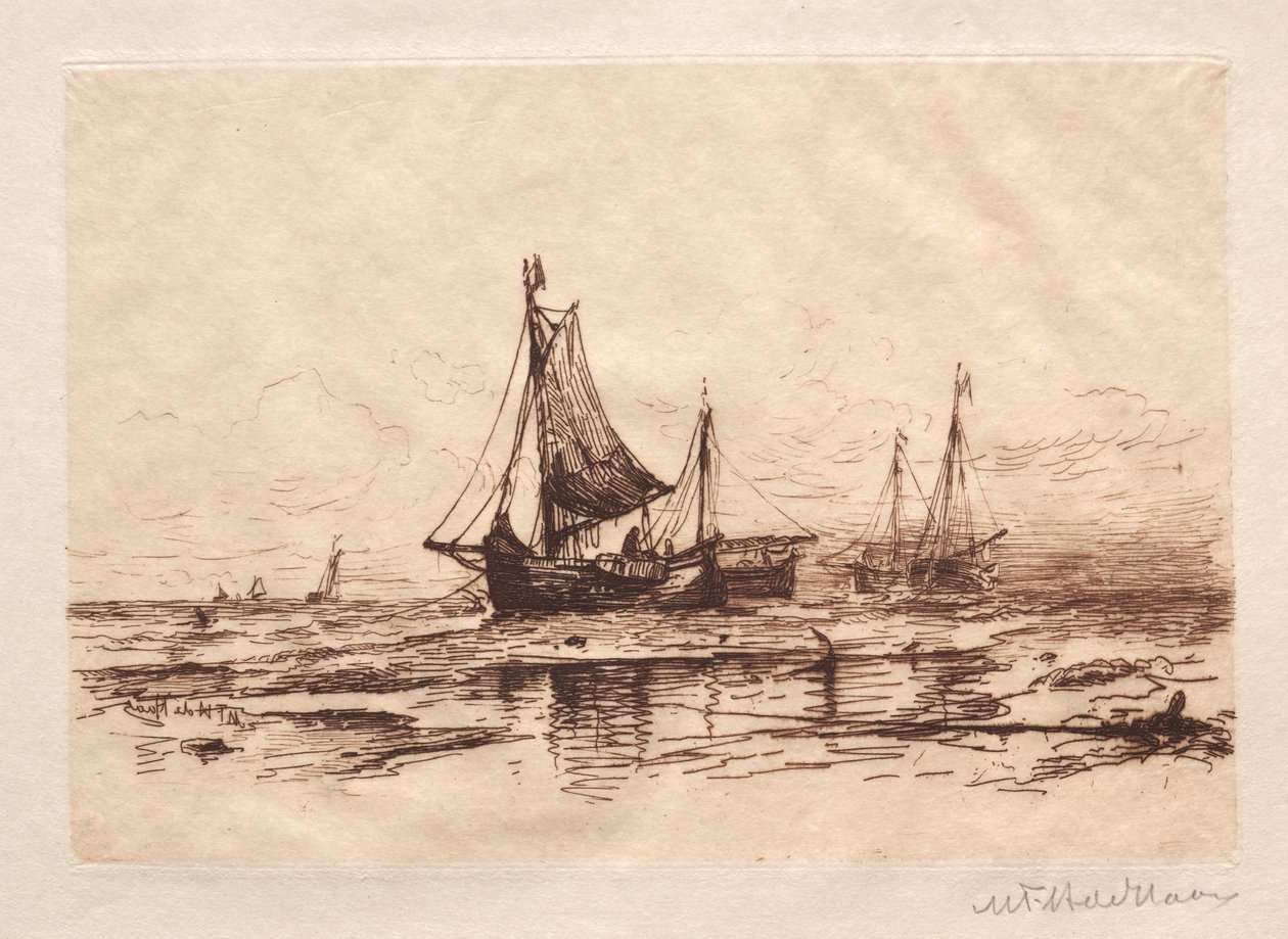 Fiskebåter på stranden ved Scheveningen. av Maurits Frederik Hendrik De Haas