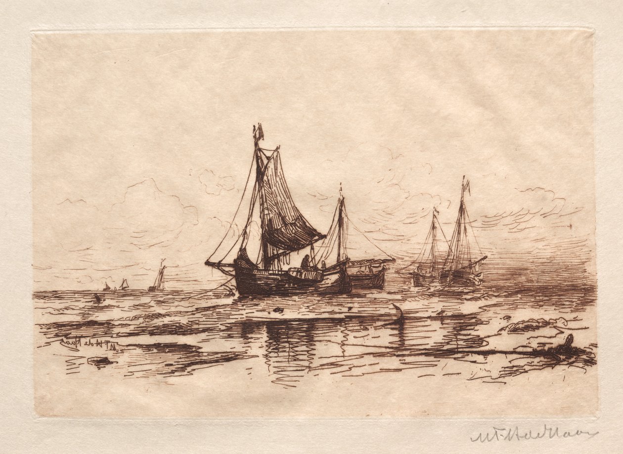 Fiskebåter på stranden ved Scheveningen av Maurits Frederik Hendrik De Haas