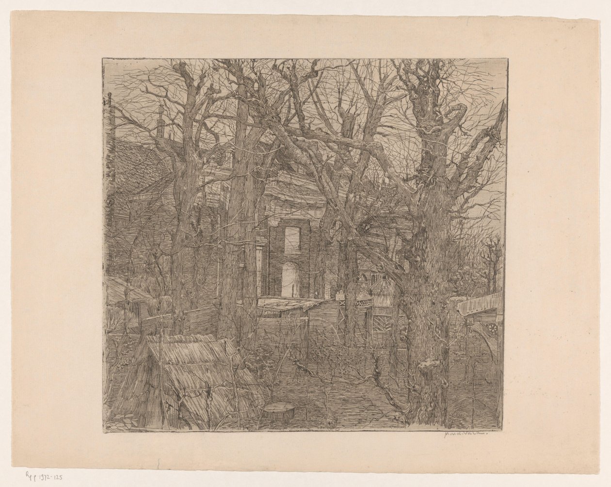 Trær rundt et hus Hage i Amsterdam (original tittel) av Maurits van der Valk (signed by artist)