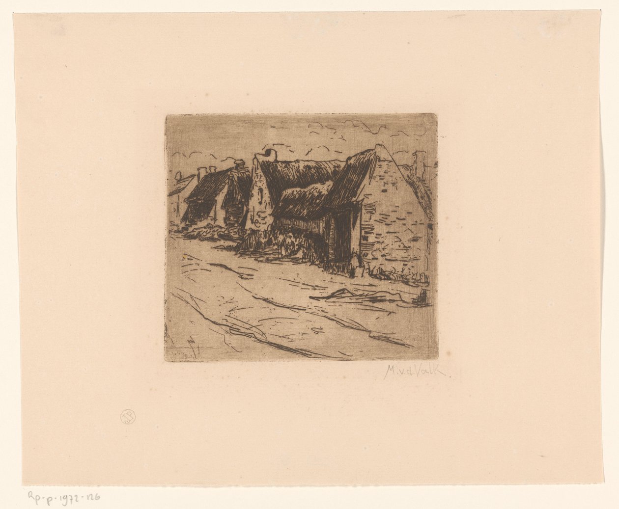 Hus langs en vei av Maurits van der Valk (signed by artist)