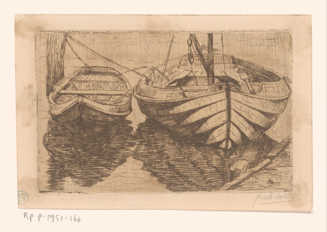 Robåt og seilbåt av Maurits van der Valk (signed by artist)
