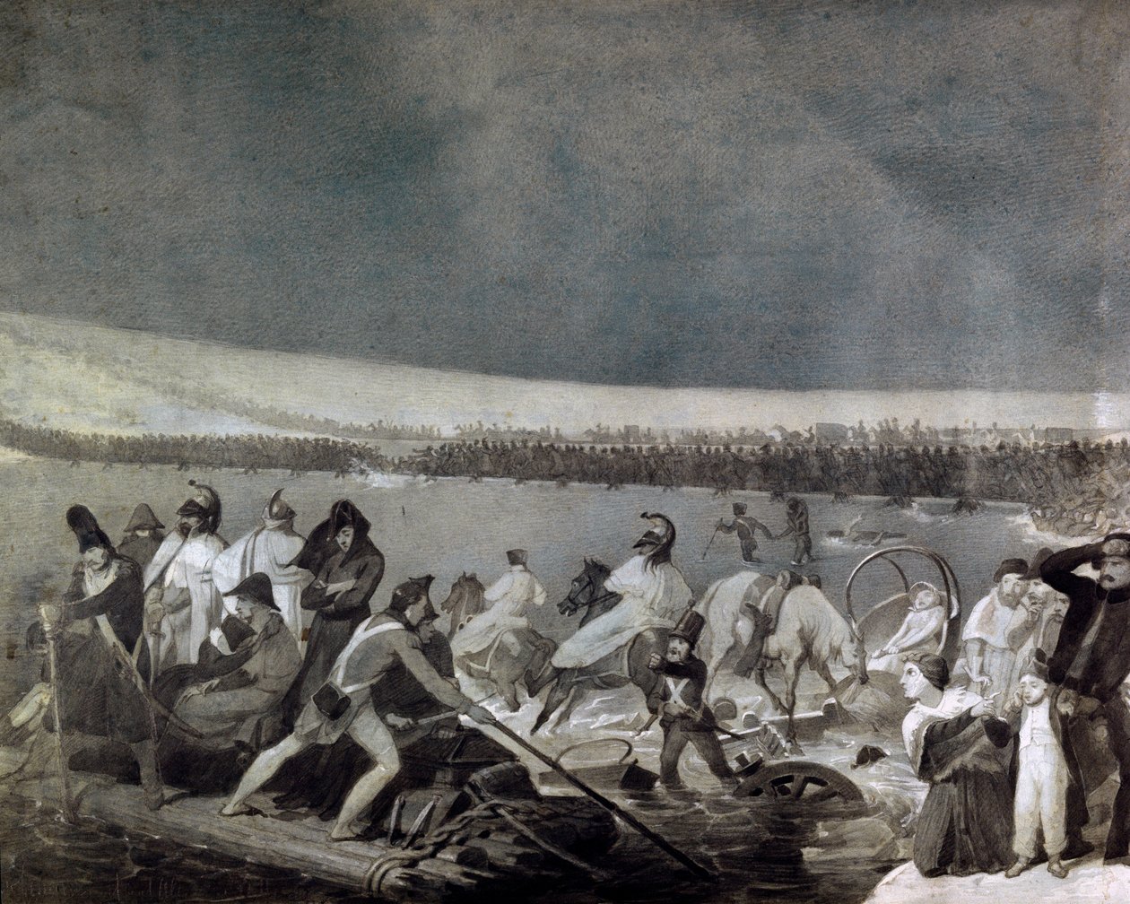 Retreat fra Russland (1812): "" passasjen av Beresina (Berezina) av den franske hæren 28. november av Mauro Conconi