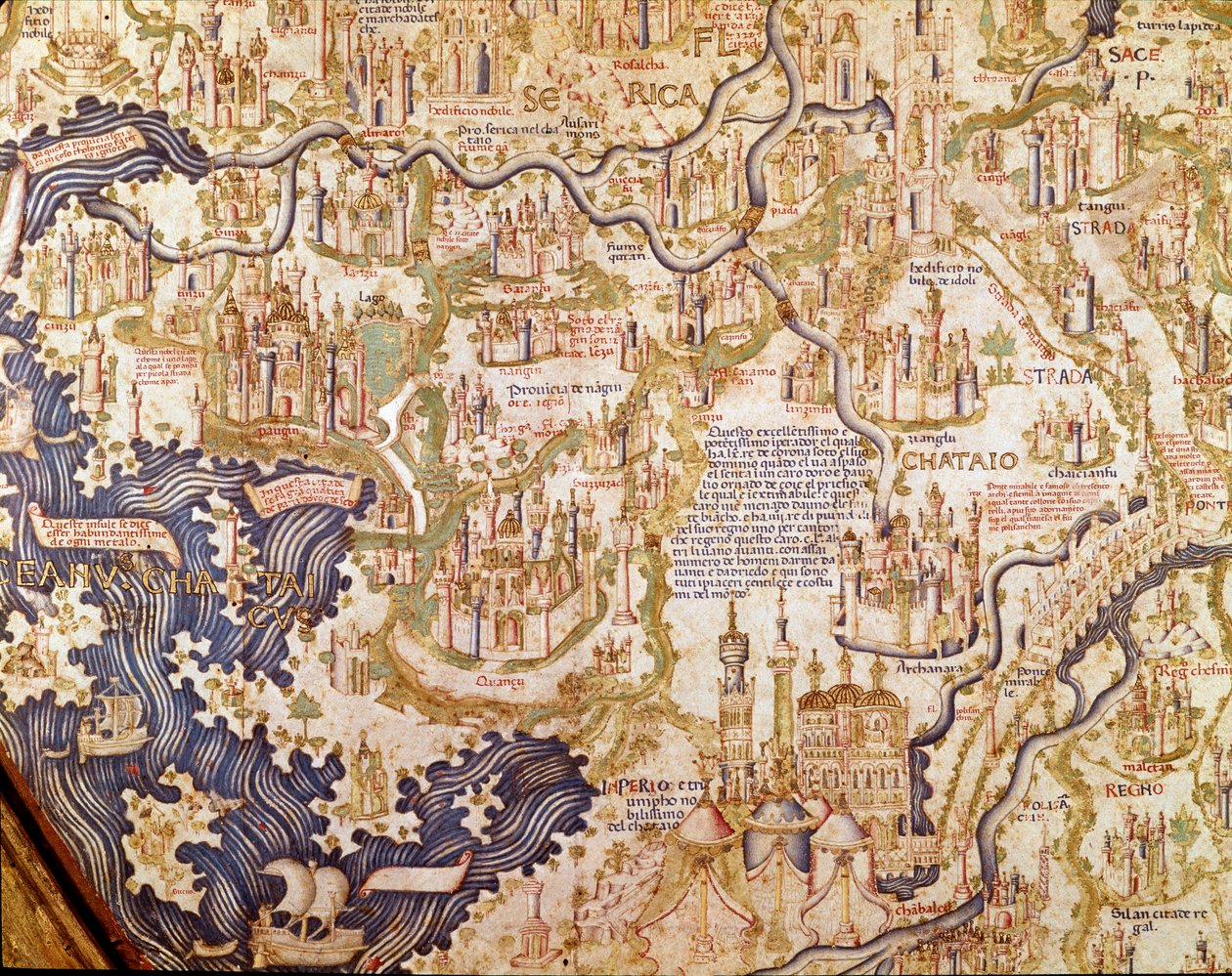 Utsikt over Kina (Cambaluc, nå Beijing) Detalj av verdenskartet (mappamundi) til bror Maurus (Mauro) Camaldolese 1459 (kart) av Mauro Fra