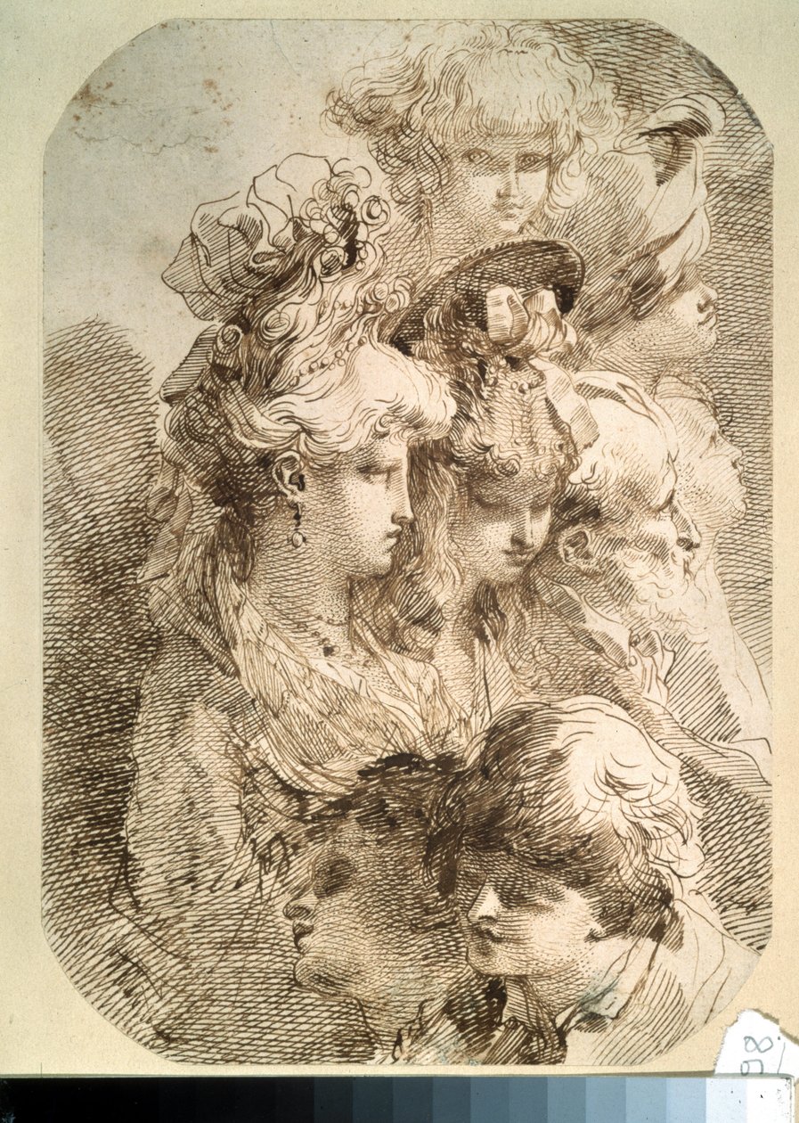 Studie av åtte hoder. (Studier av åtte hoder). Tegning av Mauro Gandolfi (1764-1834). italiensk kunst. Blyant og brunt indisk blekk på papir. Pushkin-museet, Moskva av Mauro Gandolfi