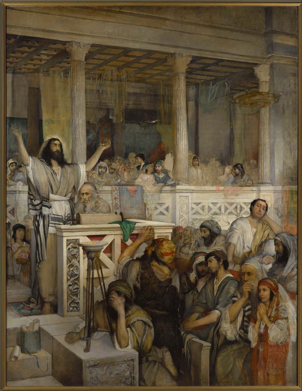 Le Christ prechant a Capharnaum - Kristus forkynner i Kapernaum - Maurycy Gottlieb (1856-1879). Olje på lerret av Maurycy Gottlieb