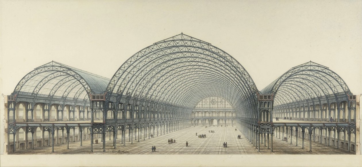 Universell utstilling 1855. Industripalass, tverrsnitt av Max Berthelin