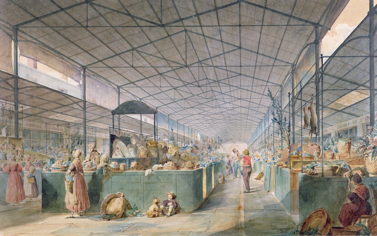 Utsikt over fjærfemarkedet i La Vallee, 1834 av Max Berthelin
