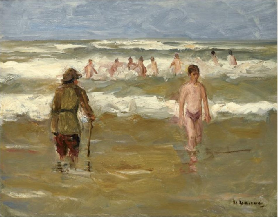 Badende gutter med badevakter av Max Liebermann