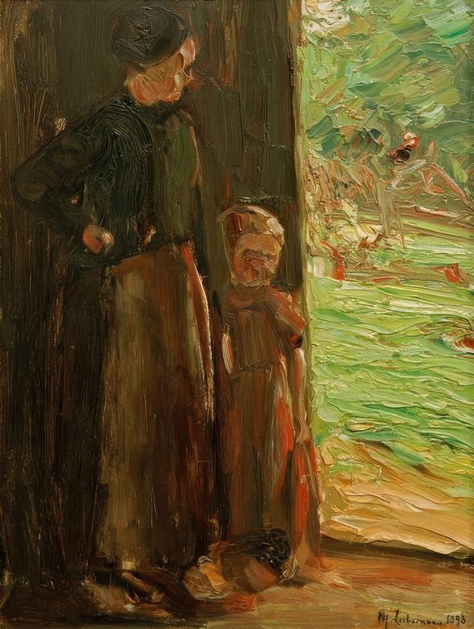 Bondekvinne med barn under døren av Max Liebermann