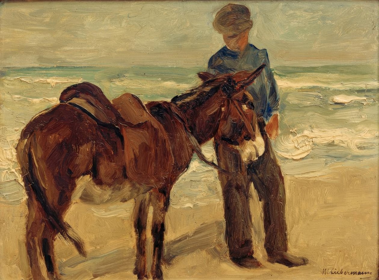 Gutt med esel på stranden av Max Liebermann