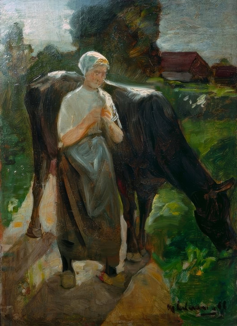 Jente med ku av Max Liebermann