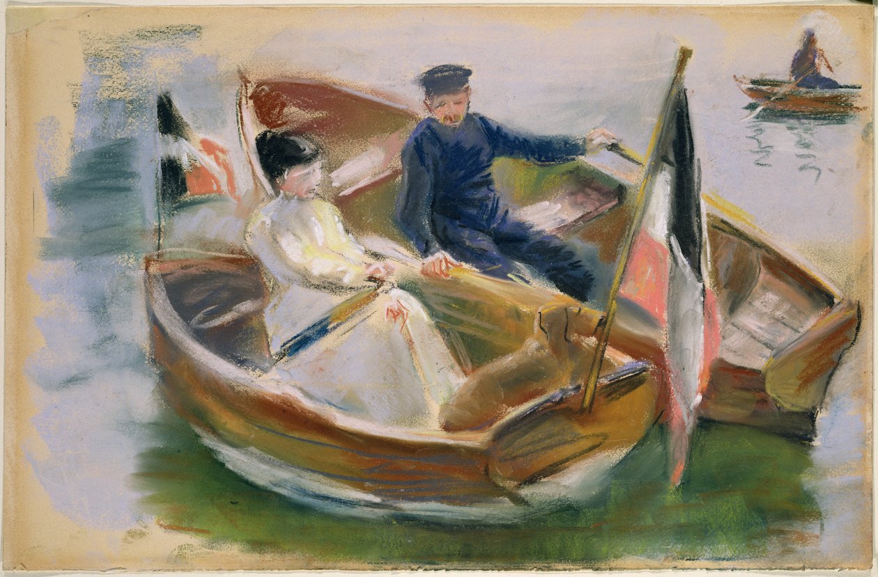 To båter med flagg, Wannsee, 1910 (pastell på papir) av Max Liebermann