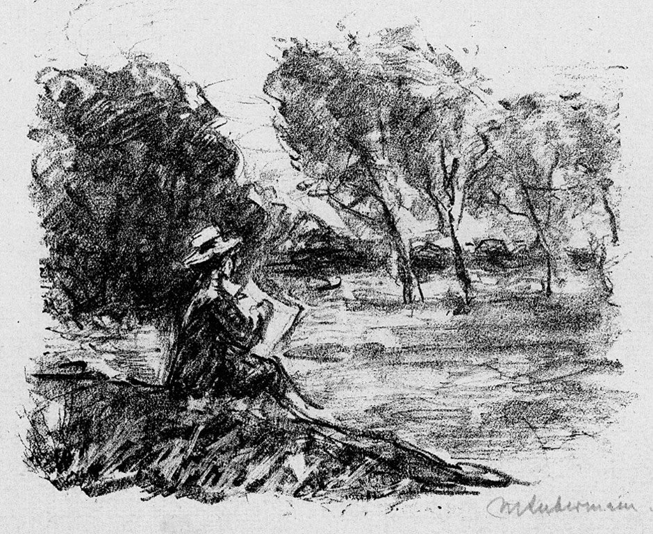 Ung mann som tegner i landskapet av Max Liebermann