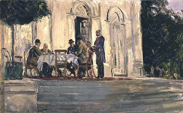 Middag på Badenburg-terrassen på slottet Nymphenburg, 1908 av Max Slevogt