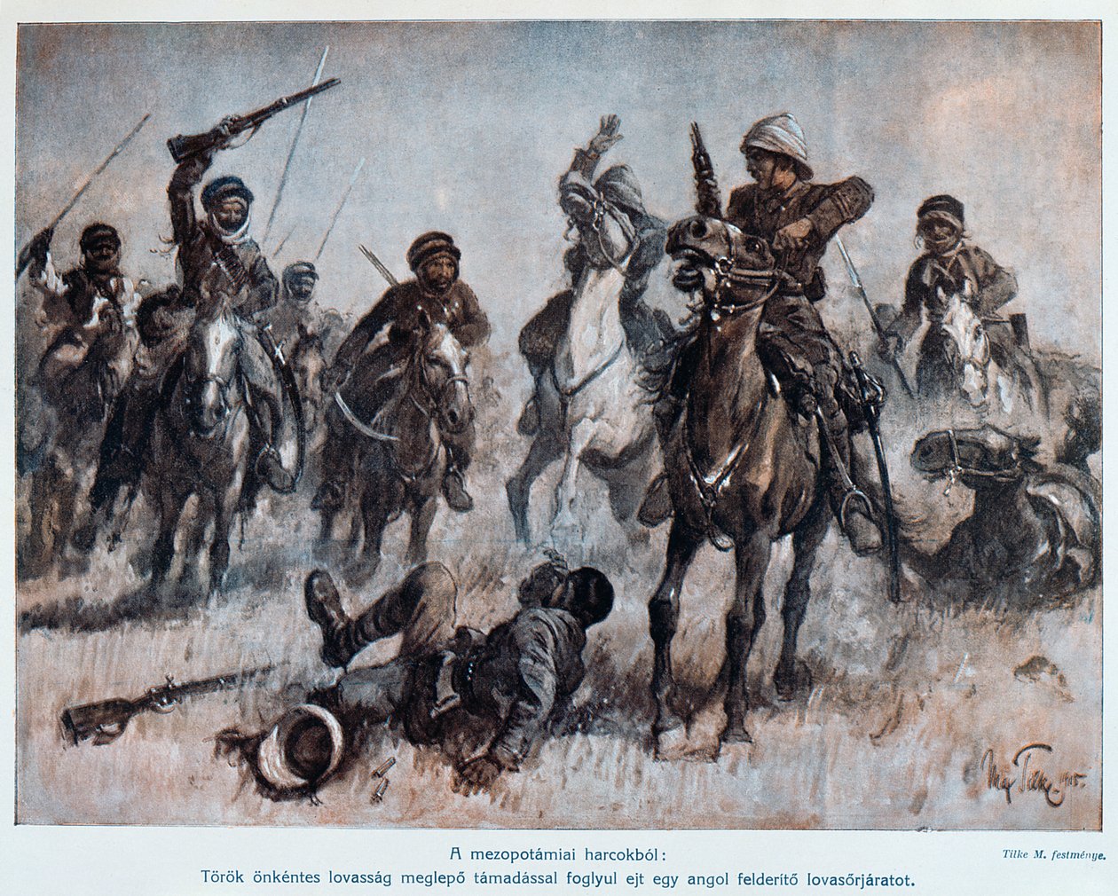 Kamp mellom engelske og tyrkiske tropper i Mesopotamia, ca. 1915 av Max Tilke