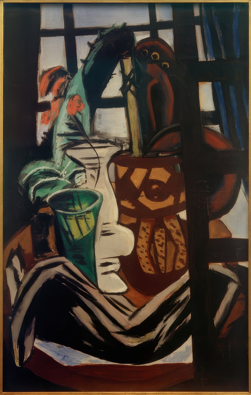 Atelier med bord og glass av Max Beckmann