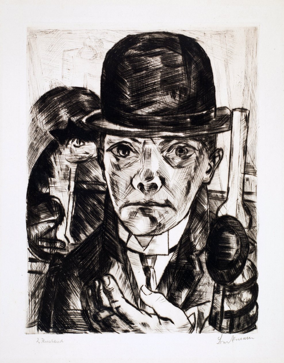 Selvportrett med bowlerhatt. Gravering av Max Bechmann (1884-1950) av Max Beckmann