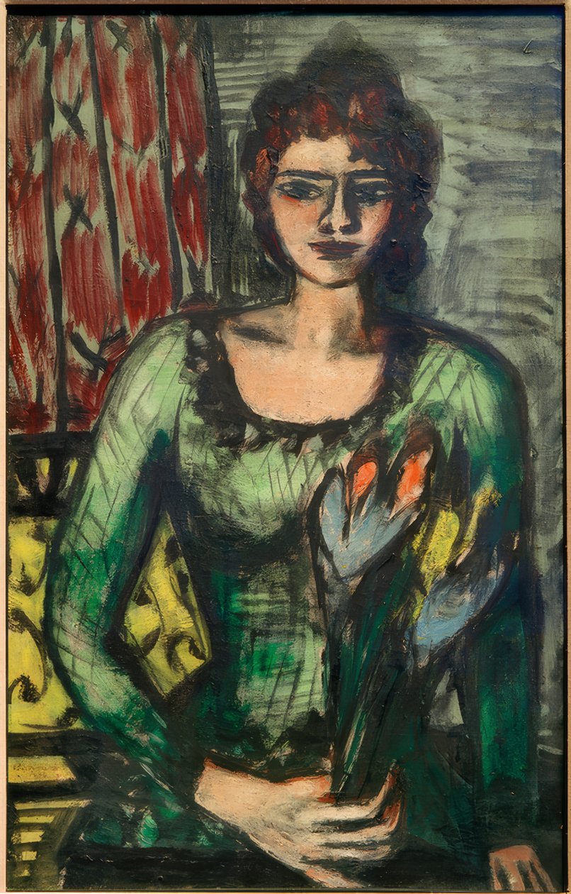 Portrett av Quappi i den grønne genseren av Max Beckmann