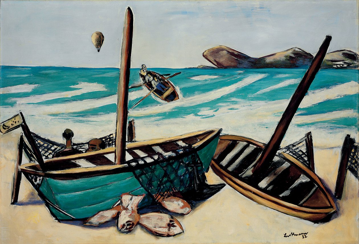 Kystlandskap med ballong av Max Beckmann