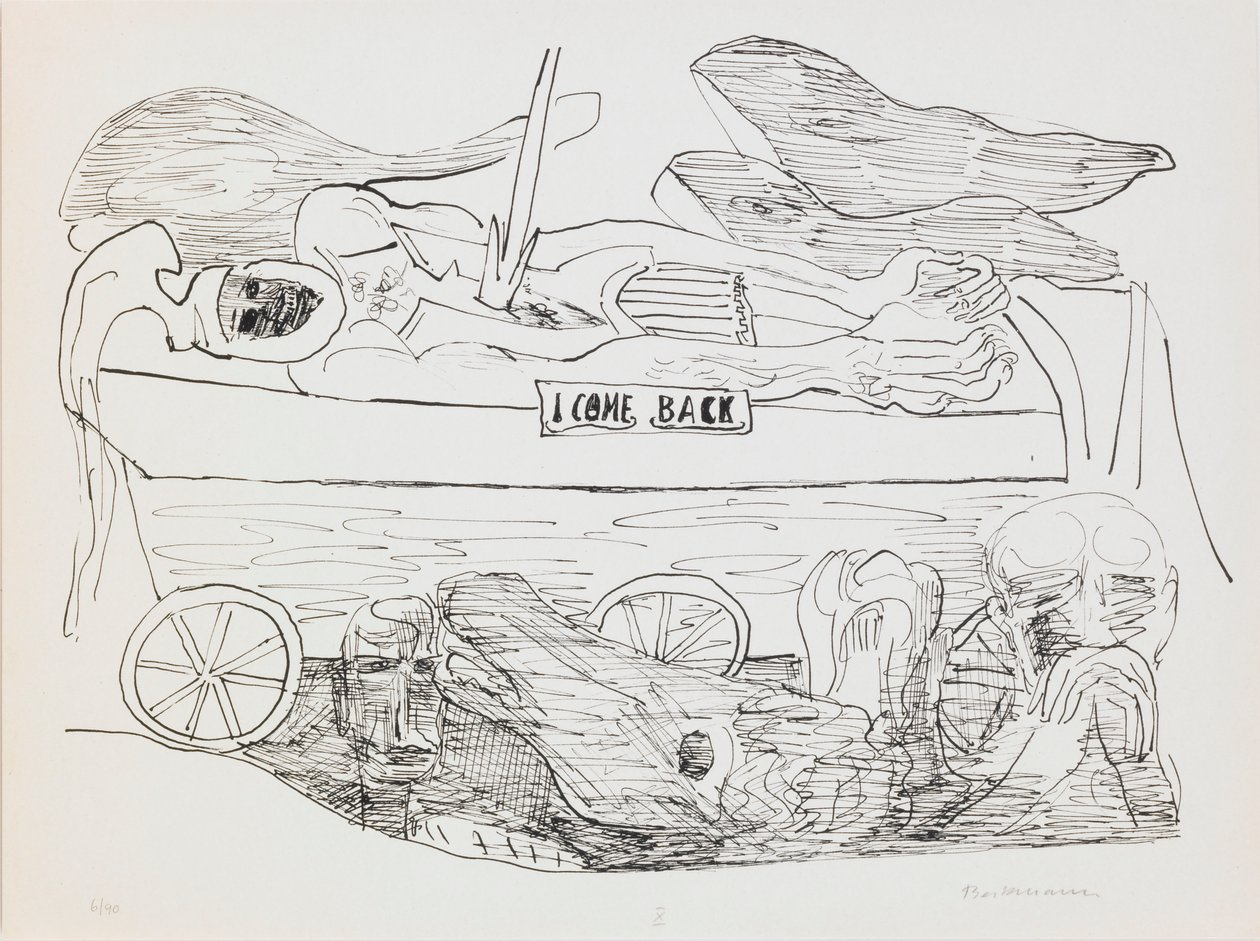 Dream of War, plate 10 fra porteføljen "Day and Dream" av Max Beckmann
