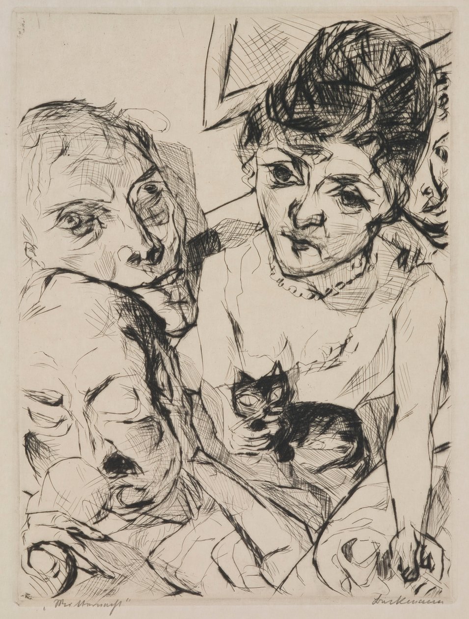 Kveld (Selvportrett med Battenbergs), plate 10 fra porteføljen "Ansikter" av Max Beckmann
