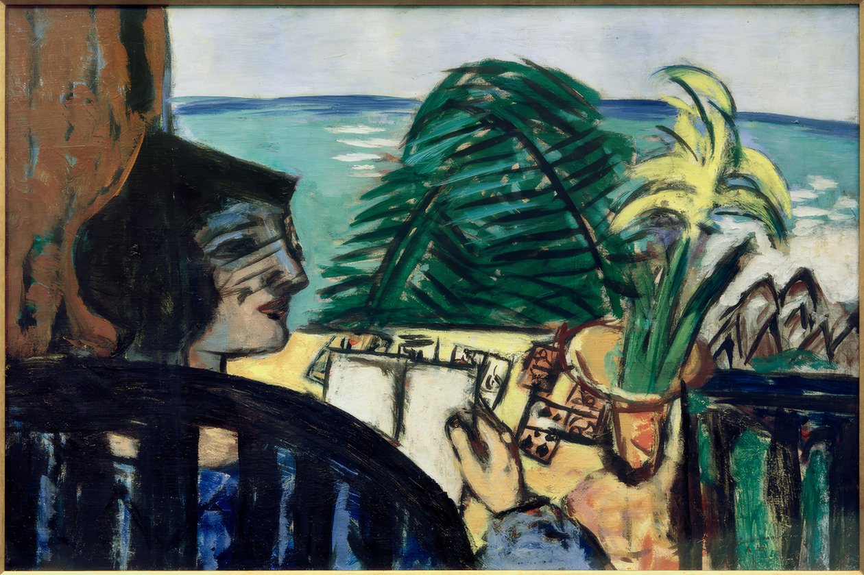 Kvinne leser ved sjøen av Max Beckmann