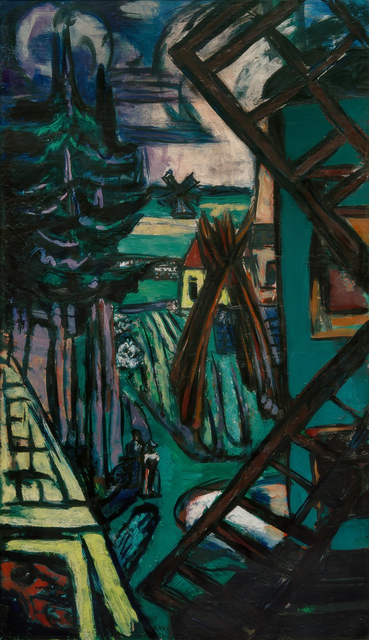 Stort landskap fra Laren med vindmølle av Max Beckmann