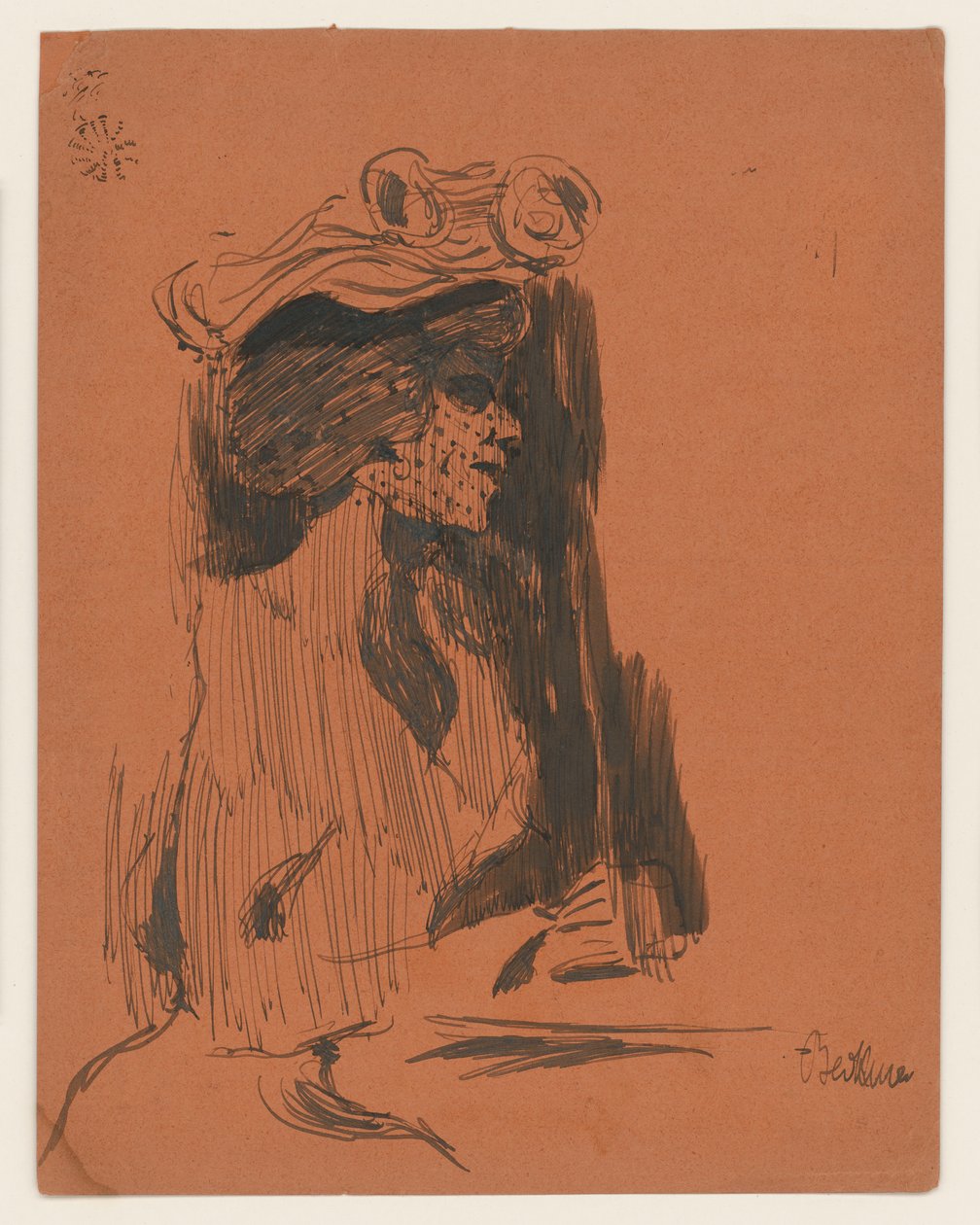 Halbfigur einer Frau mit Hut und Schleier, im Profil nach rechts av Max Beckmann