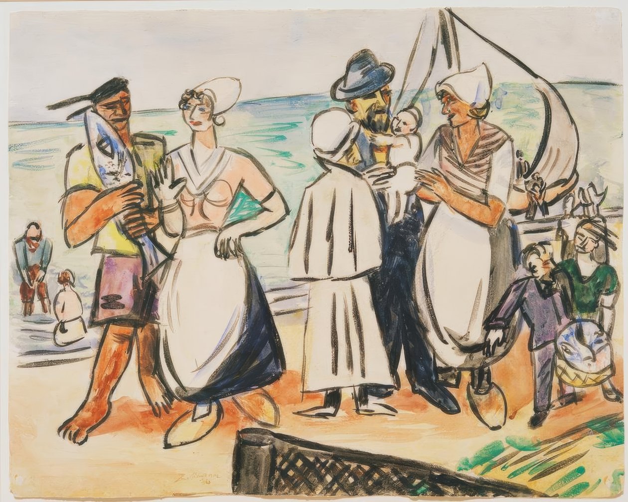 Nederlandske fiskere på stranden av Max Beckmann