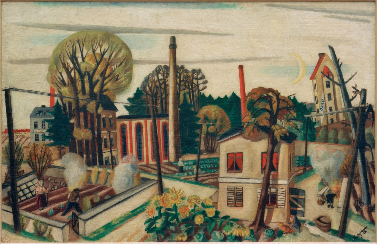 Landskap nær Frankfurt, med en fabrikk av Max Beckmann