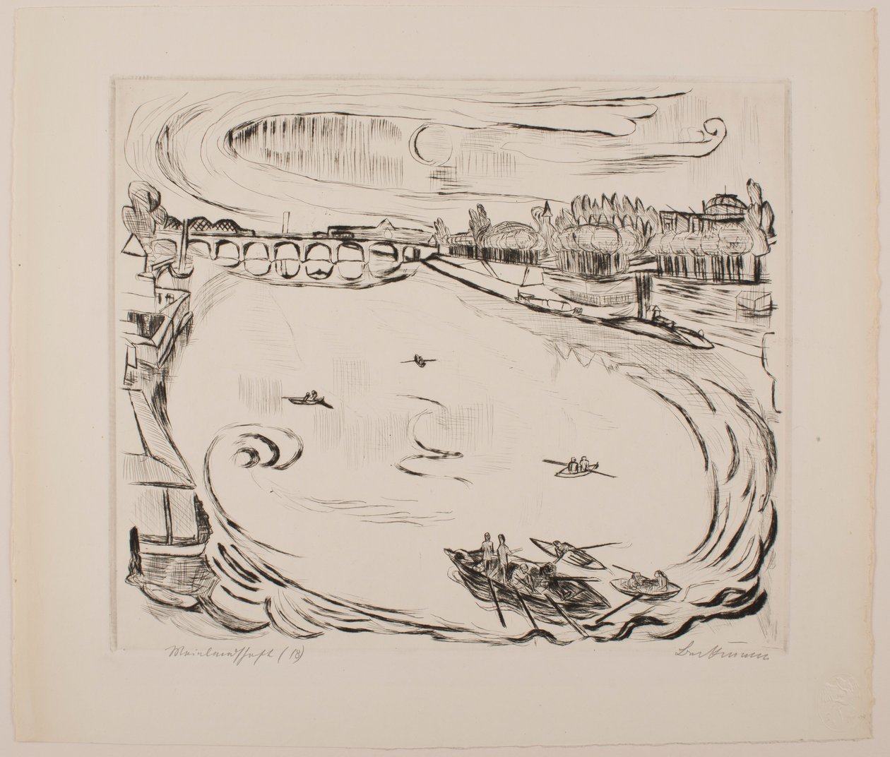 Main River Landscape, plate 6 fra porteføljen "Faces" av Max Beckmann