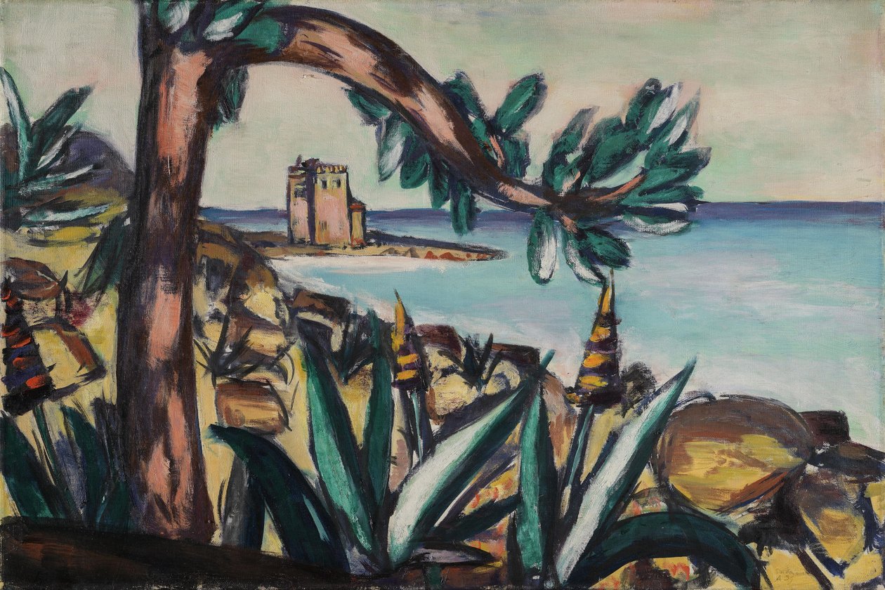 Havlandskap med agaver og et gammelt slott av Max Beckmann