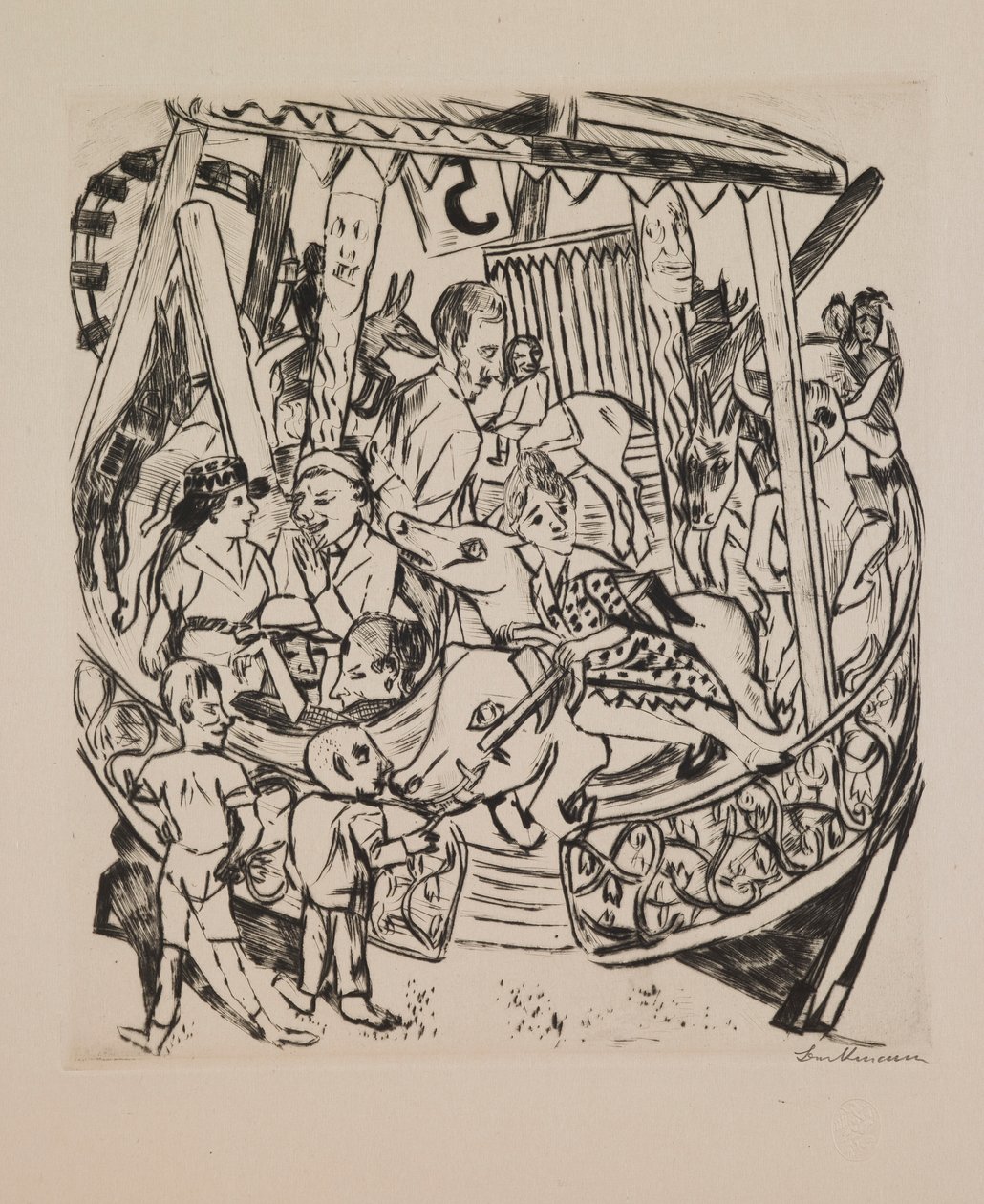 Merry-Go-Round, plate 7 fra porteføljen "Annual Fair" av Max Beckmann