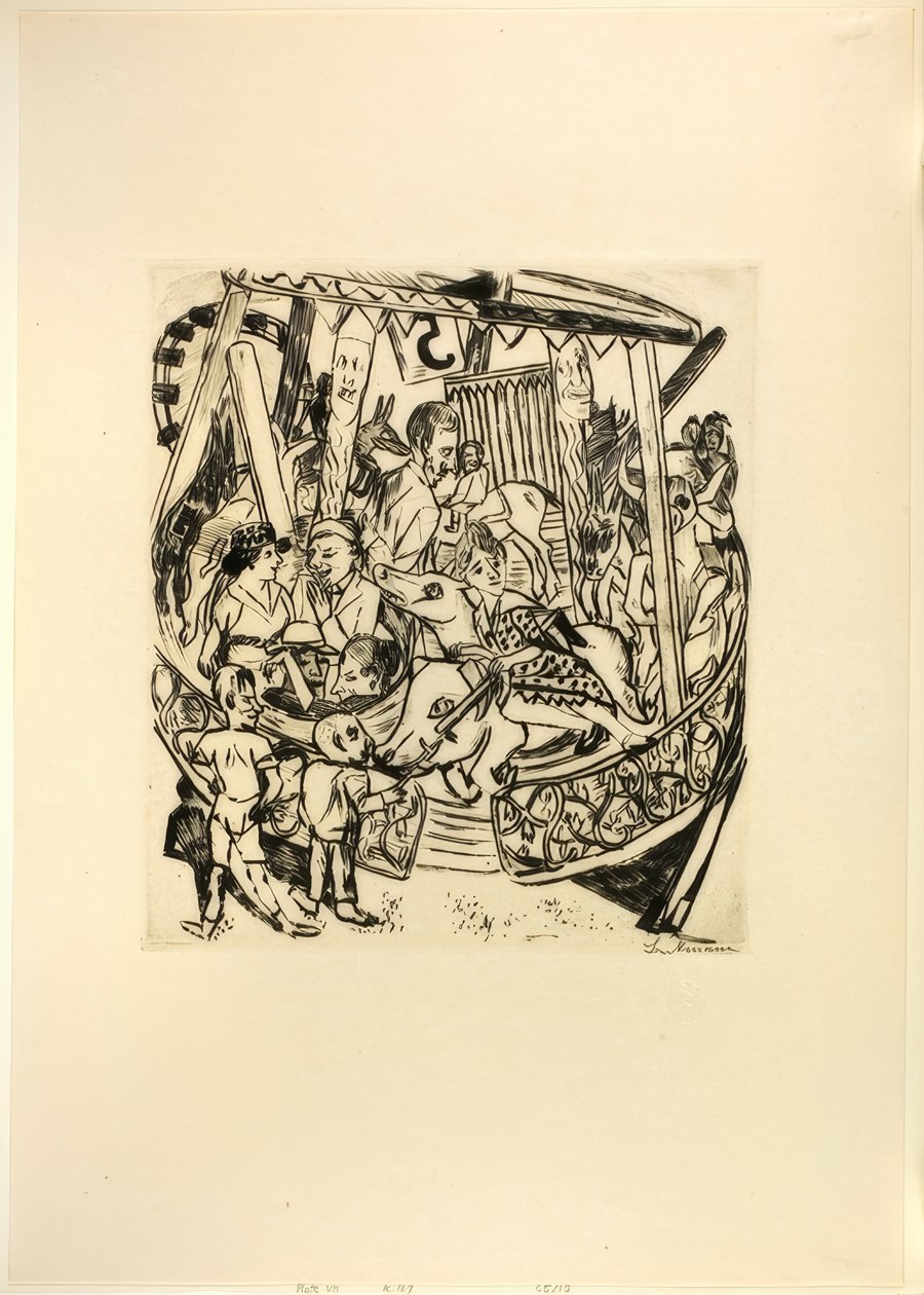 Merry-Go-Round, tallerken syv fra Jahrmarkt av Max Beckmann