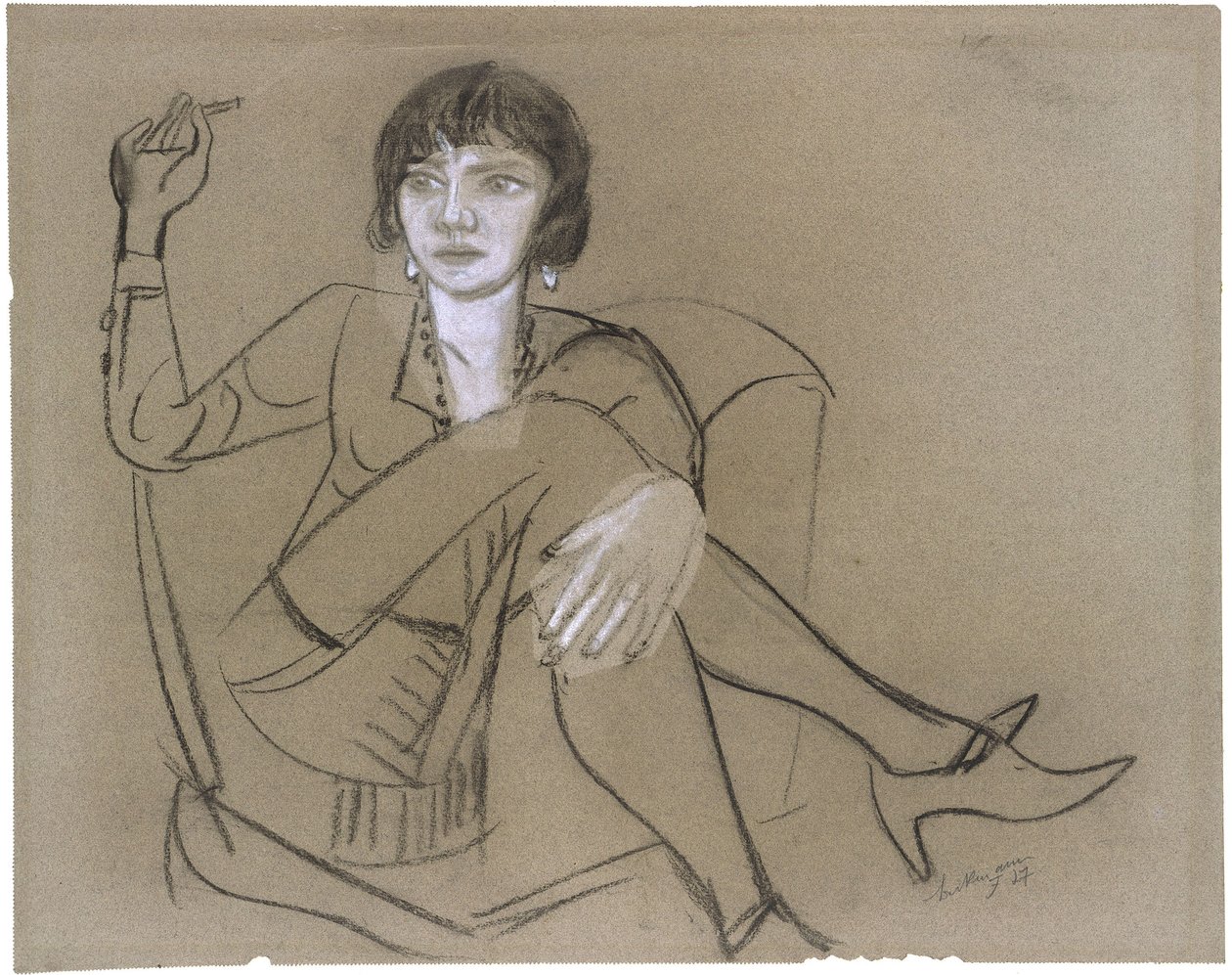 Quappi i en klubbstol, røykende av Max Beckmann