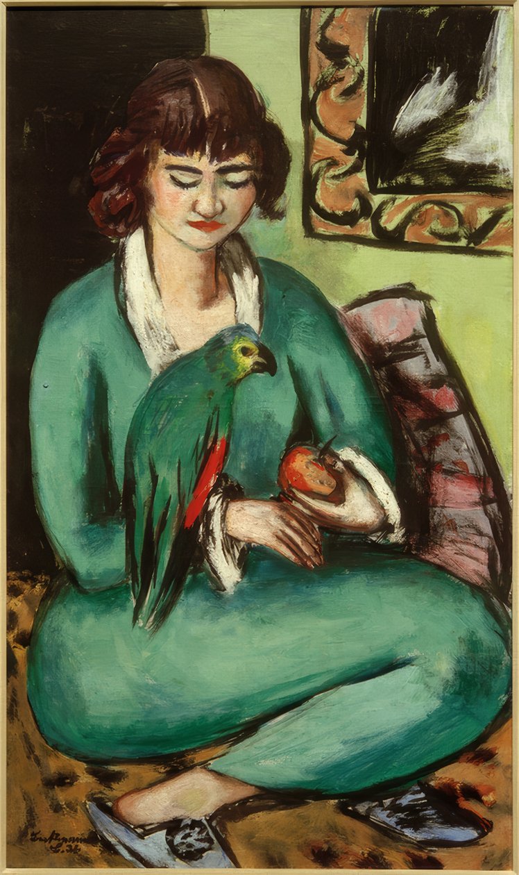 Quappi med papegøye av Max Beckmann