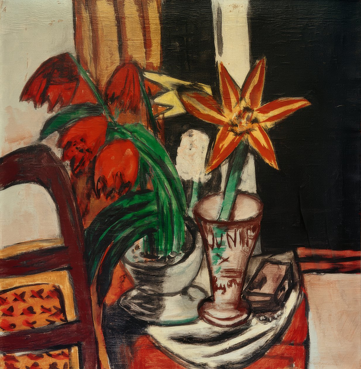 Rød tulipan og ildliljer av Max Beckmann