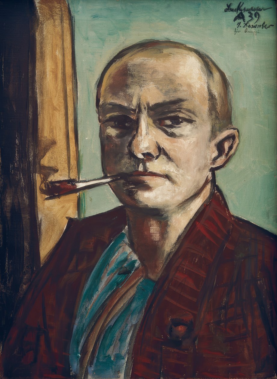 Selvportrett på grønn med grønn skjorte av Max Beckmann