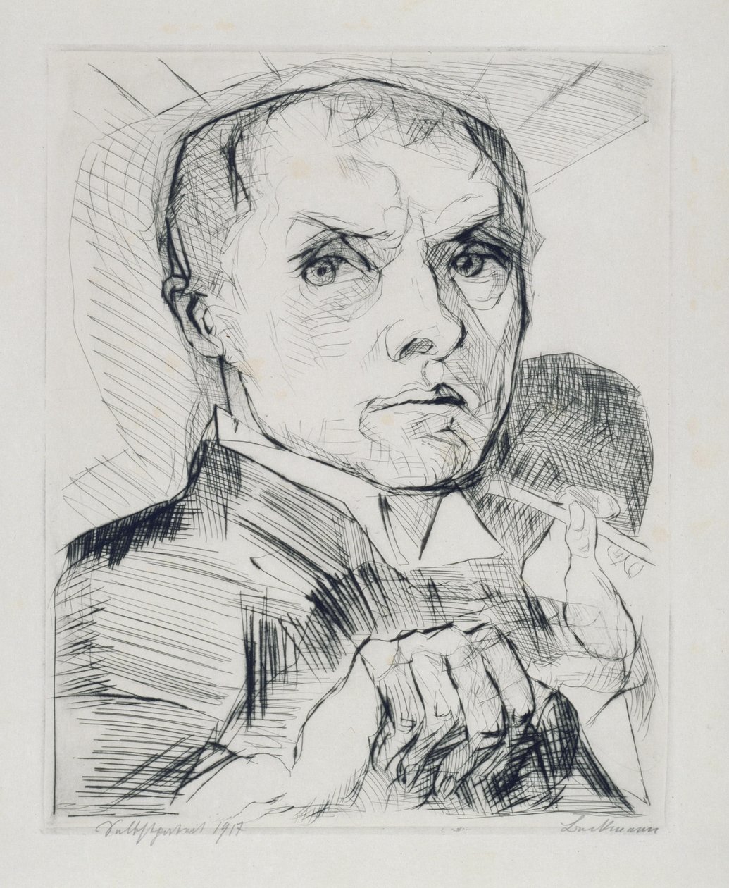 Selvportrett med griffel (blad 19 fra «Ansikter») av Max Beckmann