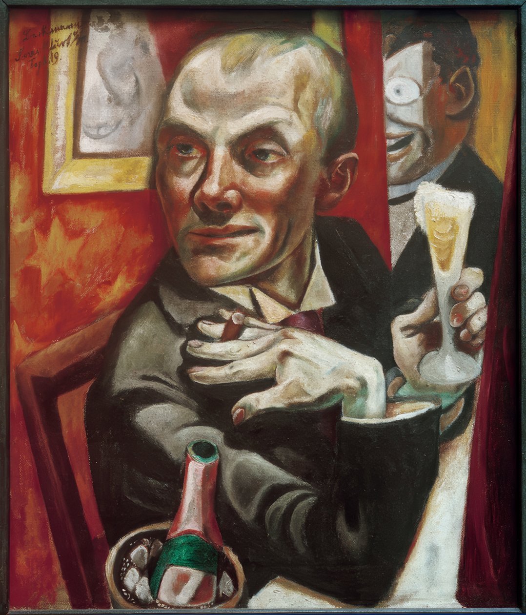 Selvportrett med champagneglass av Max Beckmann